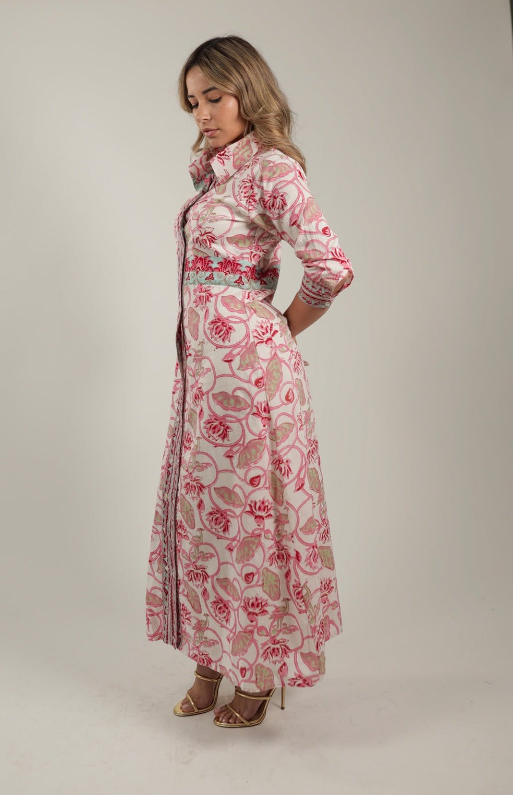 Beautiful Dress with Pink Flowers Blush Petals -Side- Tzipor