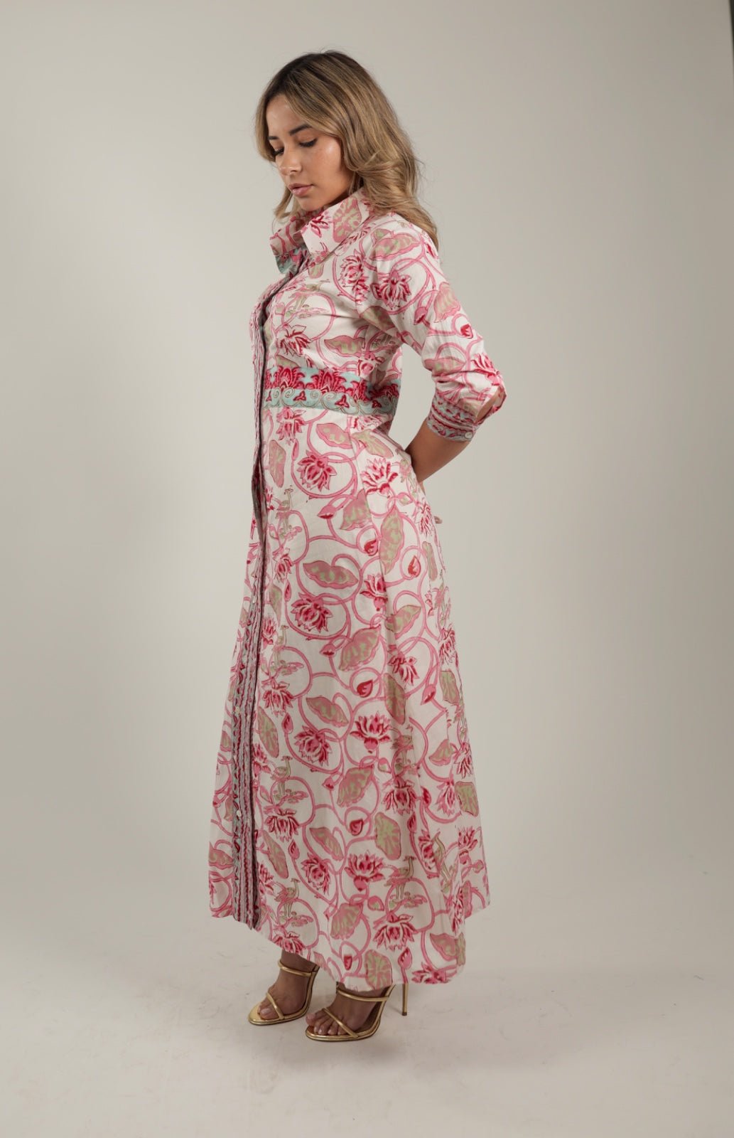 Beautiful Dress with Pink Flowers Blush Petals -Side- Tzipor