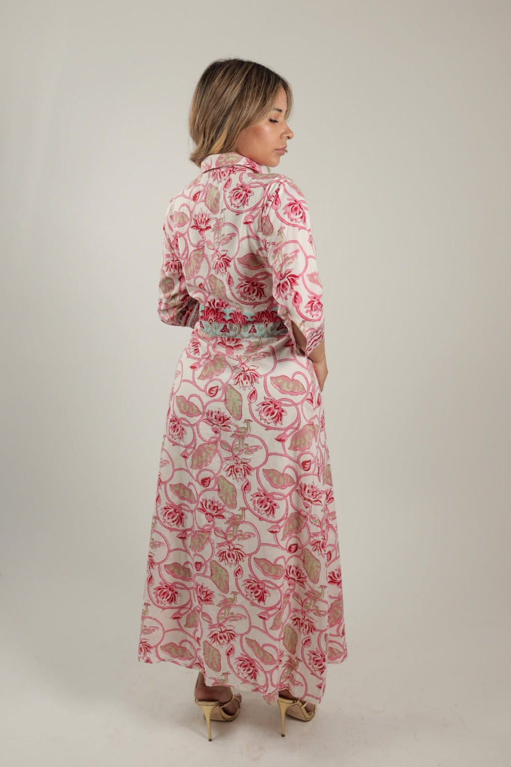 Beautiful Dress with Pink Flowers Blush Petals -Back- Tzipor