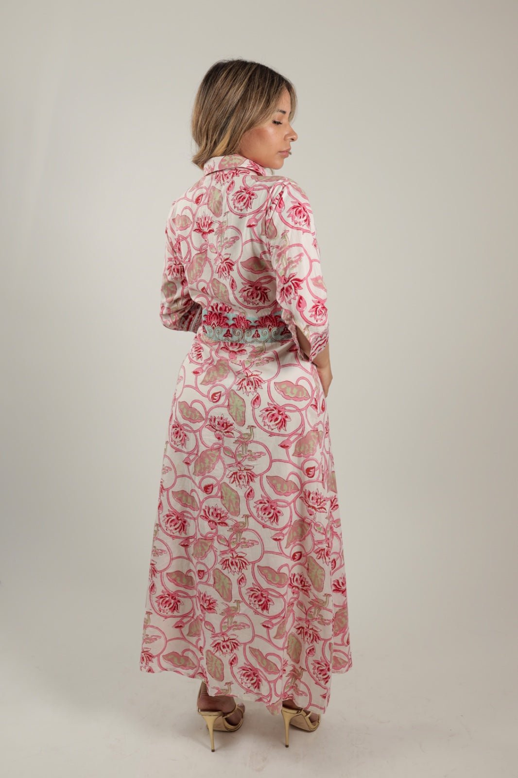 Beautiful Dress with Pink Flowers Blush Petals -Back- Tzipor