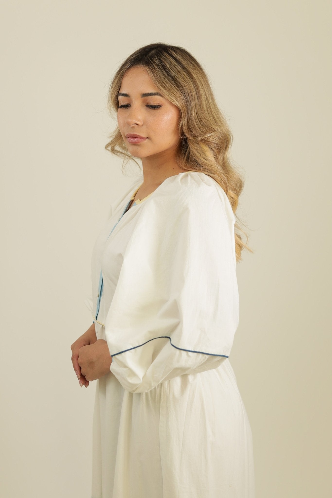 White Dress Colorful Edges -Side - Tzipor