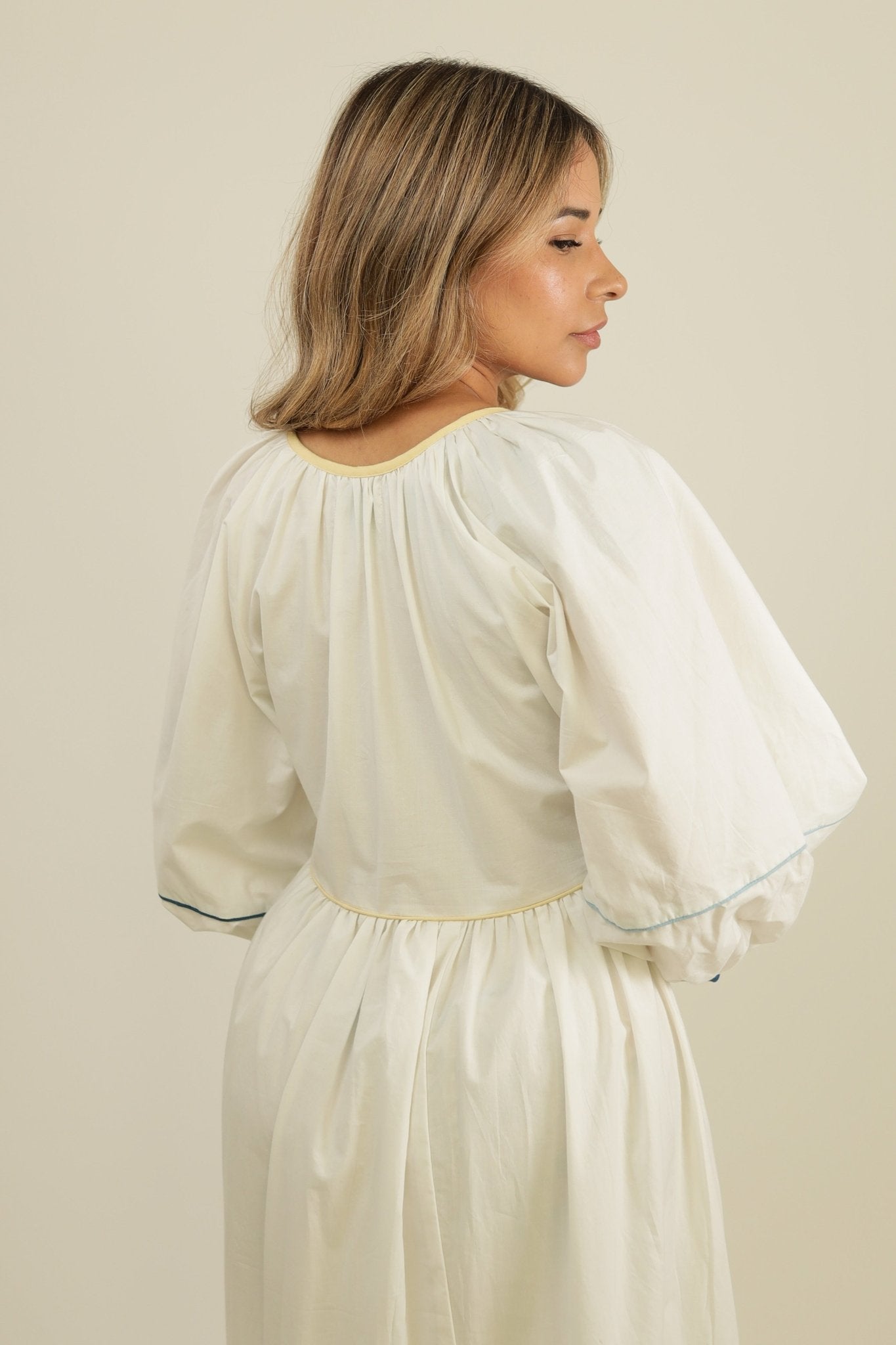 White Dress Colorful Edges -Back- Tzipor