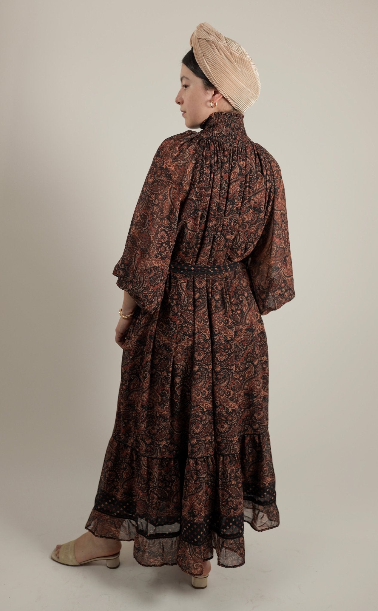 Elegant modern Dark Dress Dark Bloom Chiffon Maxi Dress -Back- Tzipor