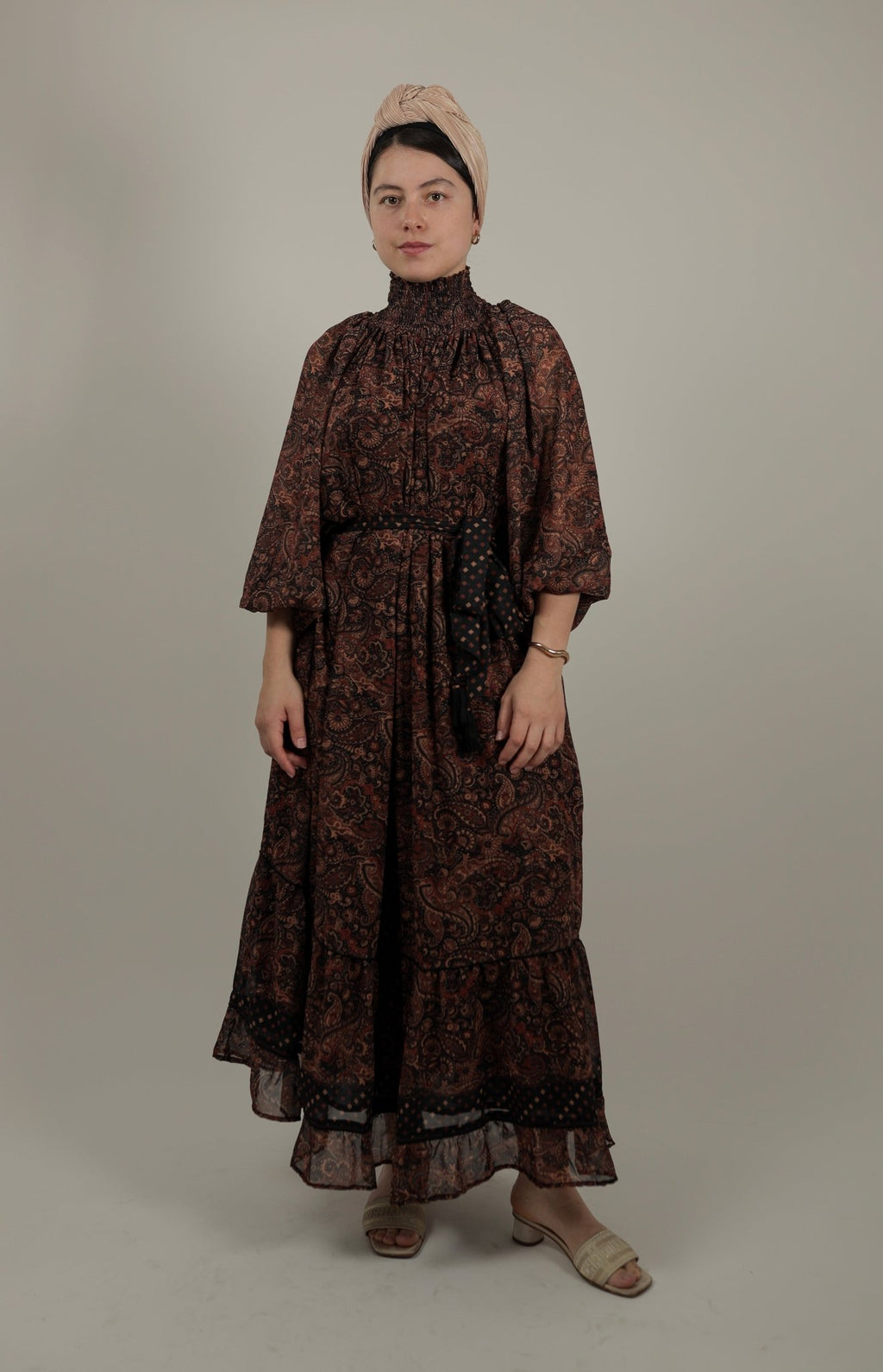 Elegant modern Dark Dress Dark Bloom Chiffon Maxi Dress -Front- Tzipor