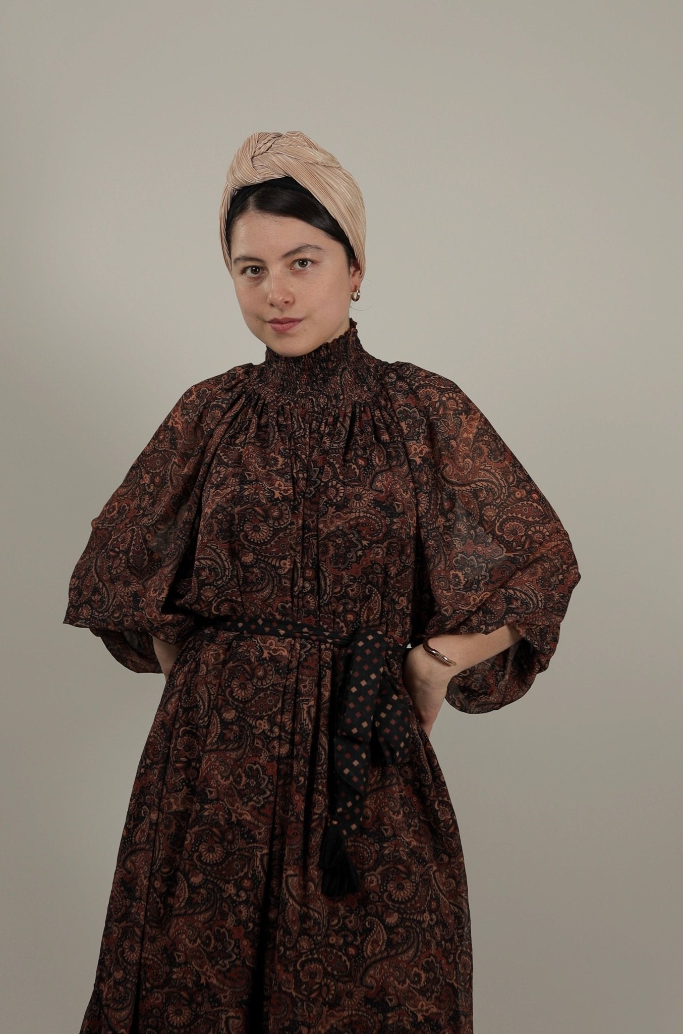 Elegant modern Dark Dress Dark Bloom Chiffon Maxi Dress -Front- Tzipor