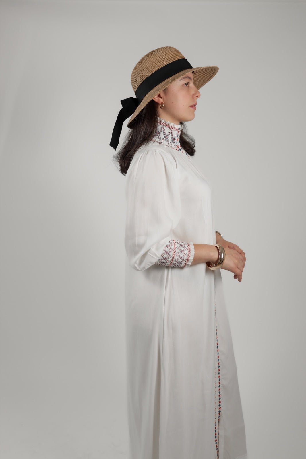 Turtleneck White Dress Pure Heritage -Side- Tzipor